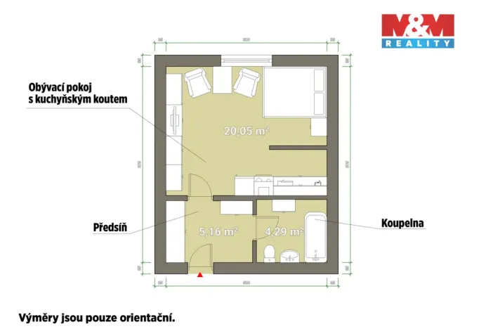 Pronájem bytu 1+kk, Přeštice, Slovenská, 29 m2
