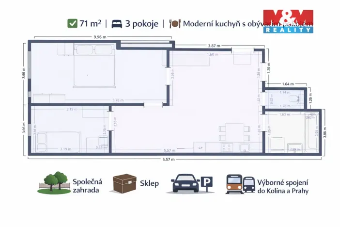Prodej bytu 3+kk, Pečky, V Kaštánkách, 71 m2