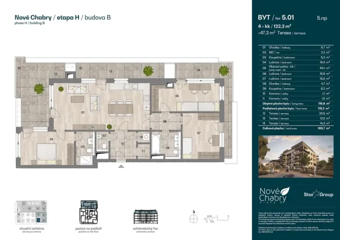 Prodej bytu 4+kk, Praha - Dolní Chabry, Na šubě, 119 m2