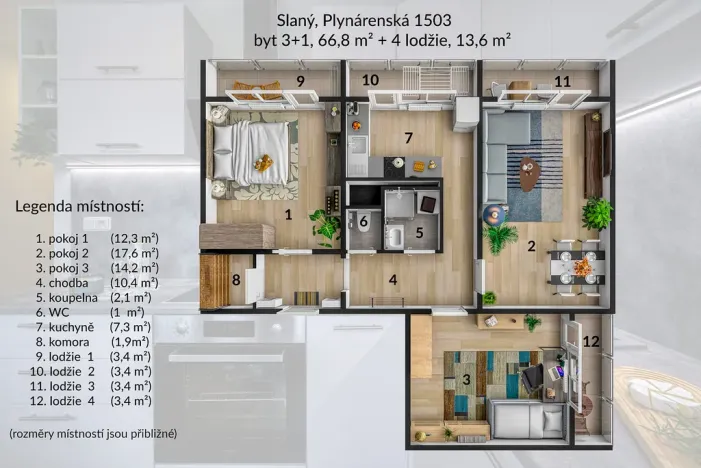 Pronájem bytu 3+1, Slaný, Plynárenská, 66 m2