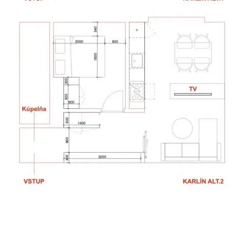 Pronájem bytu 2+kk, Praha - Karlín, Pernerova, 50 m2