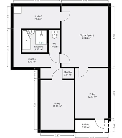 Prodej bytu 3+1, Velká Bystřice, Nádražní I, 68 m2