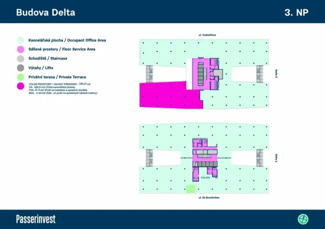 Pronájem kanceláře, Praha - Michle, Za Brumlovkou, 599 m2