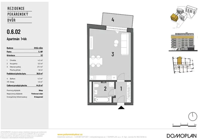 Pronájem bytu 1+kk, Brno, Bratislavská, 39 m2