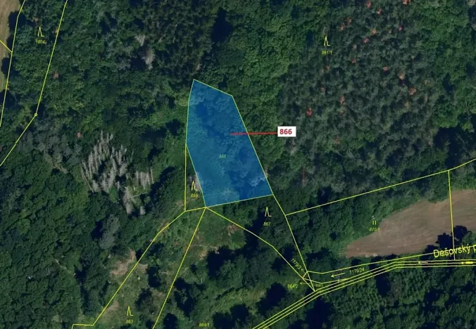 Dražba pozemku, Dešov, 1277 m2