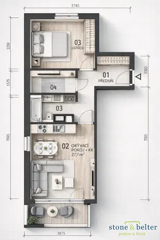 Pronájem bytu 2+kk, Praha - Letňany, Pavla Beneše, 57 m2