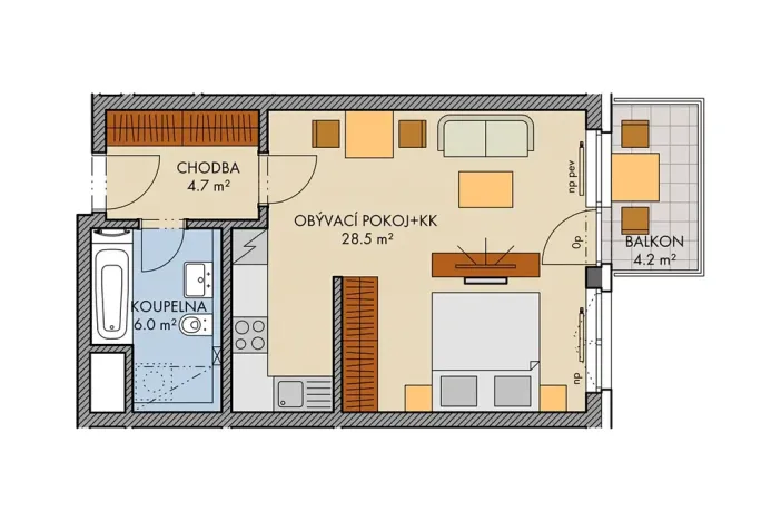 Prodej bytu 1+kk, Praha - Dolní Měcholupy, Honzíkova, 41 m2