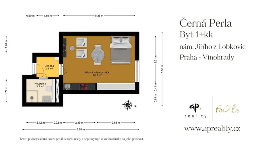 Prodej bytu 1+kk, Praha - Vinohrady, náměstí Jiřího z Lobkovic, 26 m2
