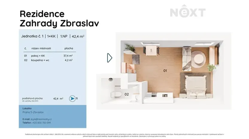 Prodej bytu 1+kk, Praha - Zbraslav, Elišky Přemyslovny, 43 m2