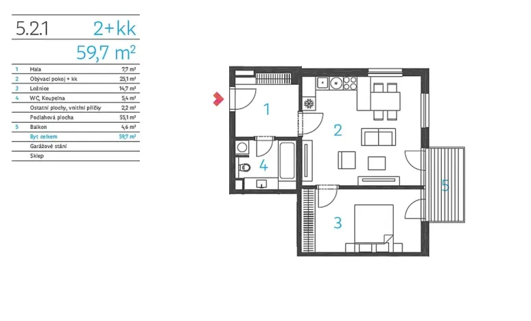 Pronájem bytu 2+kk, Praha - Veleslavín, Pod dvorem, 60 m2