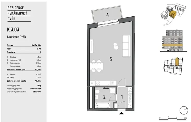 Pronájem bytu 1+kk, Brno, Bratislavská, 44 m2