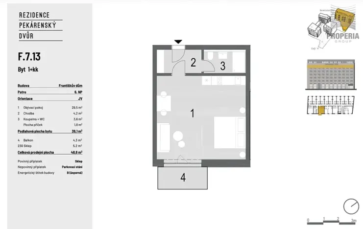 Prodej bytu 1+kk, Brno, Bratislavská, 44 m2