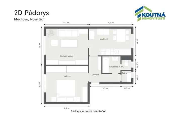 Pronájem bytu 2+1, Nový Jičín, Máchova, 59 m2