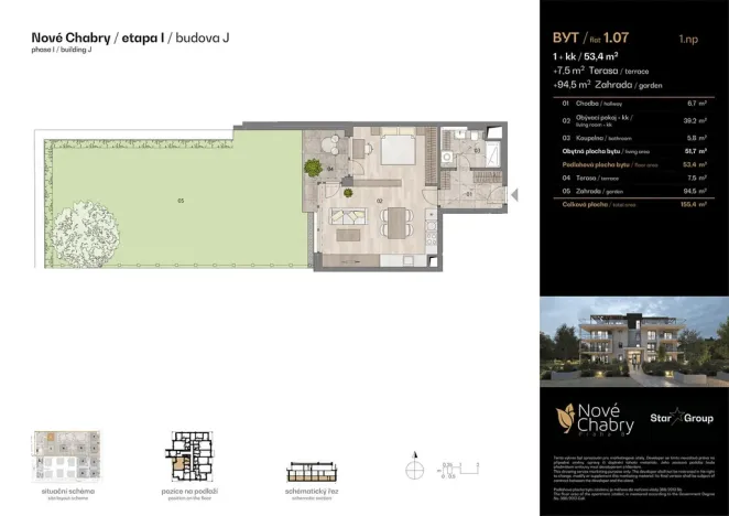 Prodej bytu 2+kk, Praha - Dolní Chabry, Nová, 53 m2