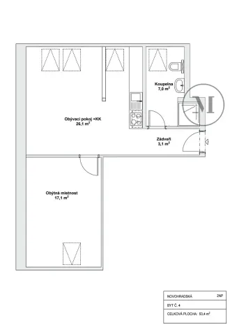 Pronájem bytu 2+kk, České Budějovice, Novohradská, 53 m2