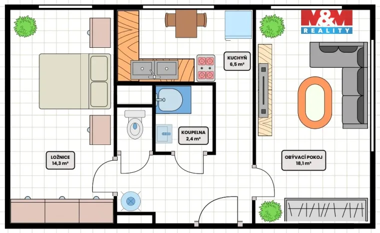 Prodej bytu 2+1, Pardubice - Zelené Předměstí, S. K. Neumanna, 53 m2