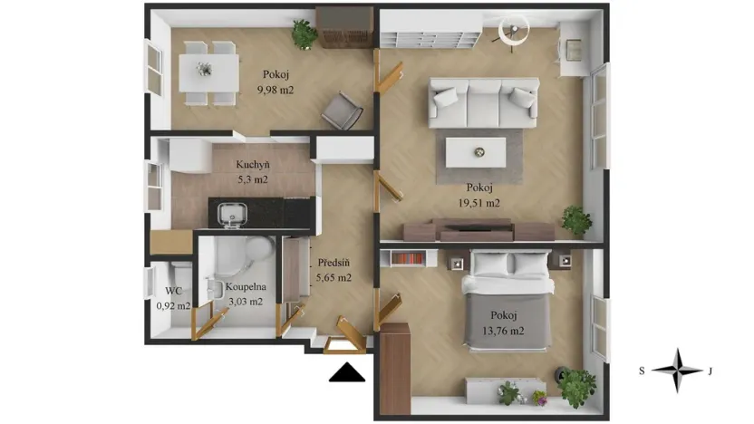 Prodej bytu 3+1, Bystřice, U Stadionu, 58 m2