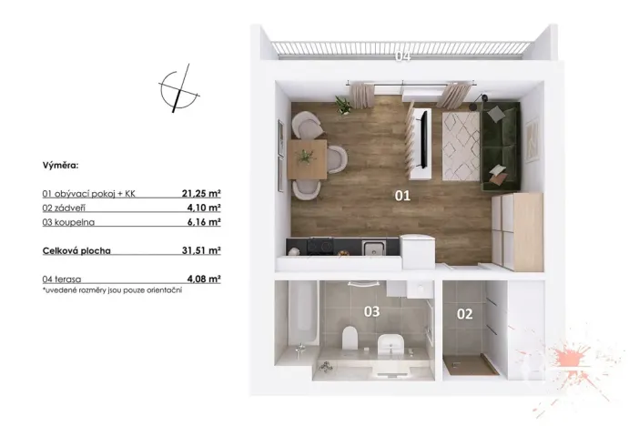 Pronájem bytu 1+kk, Praha - Uhříněves, Douchova, 32 m2