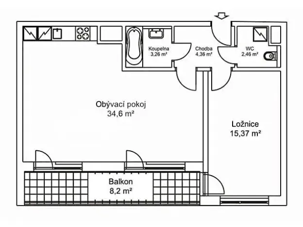 Prodej bytu 2+kk, Praha - Letňany, Chlebovická, 60 m2