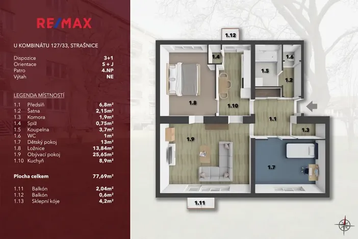 Prodej bytu 3+1, Praha - Strašnice, U kombinátu, 77 m2