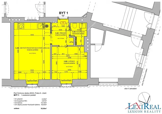 Pronájem bytu 2+kk, Praha - Libeň, Pod Čertovou skalou, 35 m2