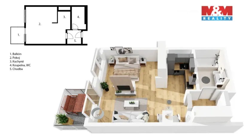 Pronájem bytu 1+kk, Kralupy nad Vltavou, Nádražní, 37 m2