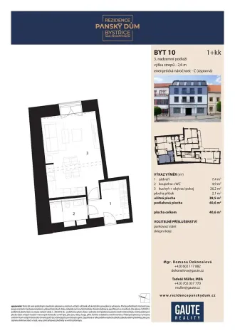Prodej bytu 1+kk, Bystřice nad Pernštejnem, Masarykovo náměstí, 41 m2