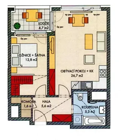 Pronájem bytu 2+kk, Praha - Holešovice, U Pergamenky, 54 m2