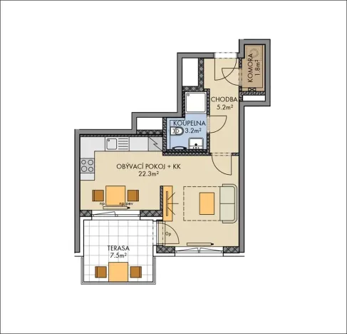 Pronájem bytu 1+kk, Praha - Vysočany, Pod Harfou, 40 m2