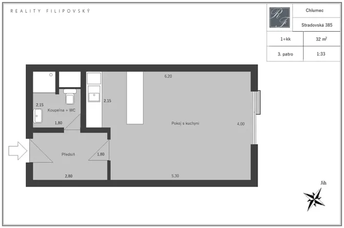Pronájem bytu 1+kk, Chlumec, Stradovská, 32 m2