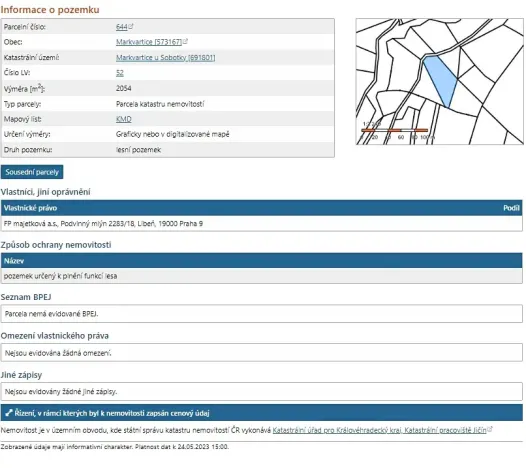 Prodej lesa, Markvartice, 3244 m2
