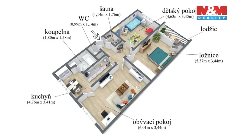Prodej bytu 3+1, Ústí nad Labem - Mojžíř, Picassova, 78 m2