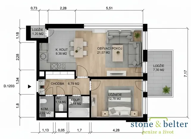 Pronájem bytu 2+kk, Praha - Michle, V dolině, 57 m2