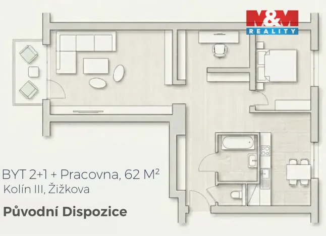 Prodej bytu 2+1, Kolín - Kolín III, Žižkova, 62 m2