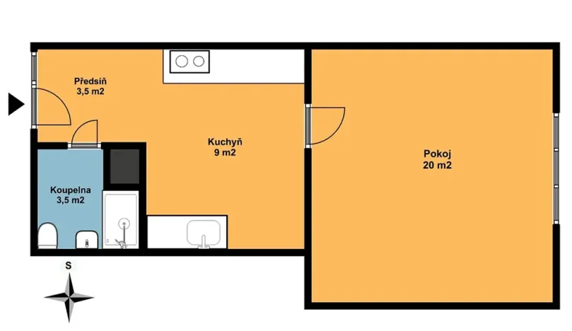 Pronájem bytu 1+1, Brno, Husovická, 36 m2