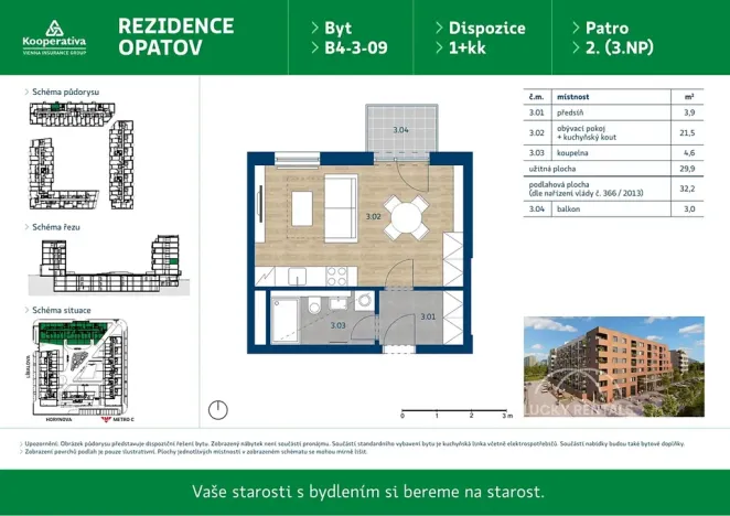 Pronájem bytu 1+kk, Praha - Chodov, Líbalova, 32 m2