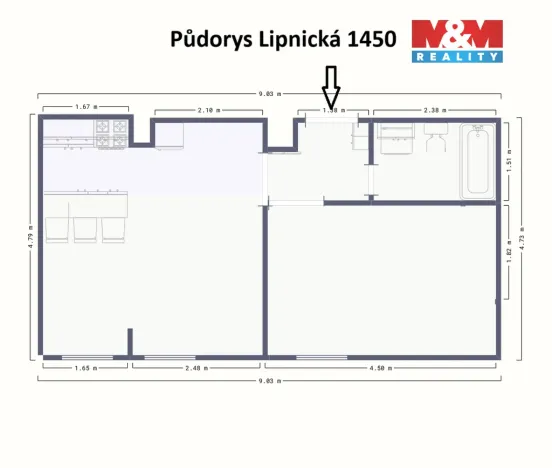 Pronájem bytu 2+kk, Praha - Kyje, Lipnická, 38 m2