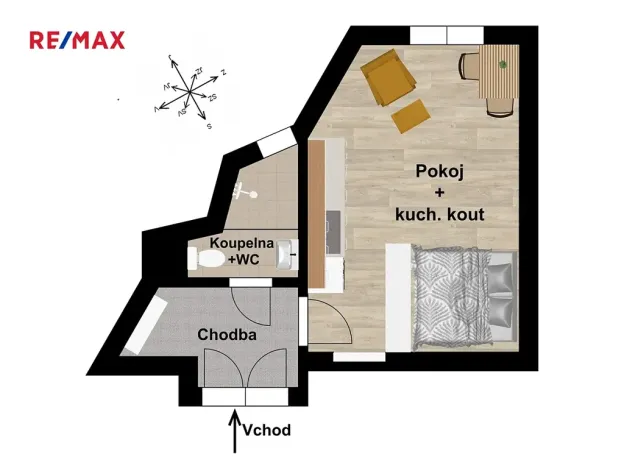 Pronájem bytu 1+kk, Praha - Vršovice, Orelská, 24 m2