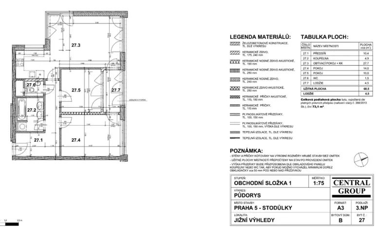 Pronájem bytu 3+kk, Praha - Stodůlky, Toufarova, 73 m2