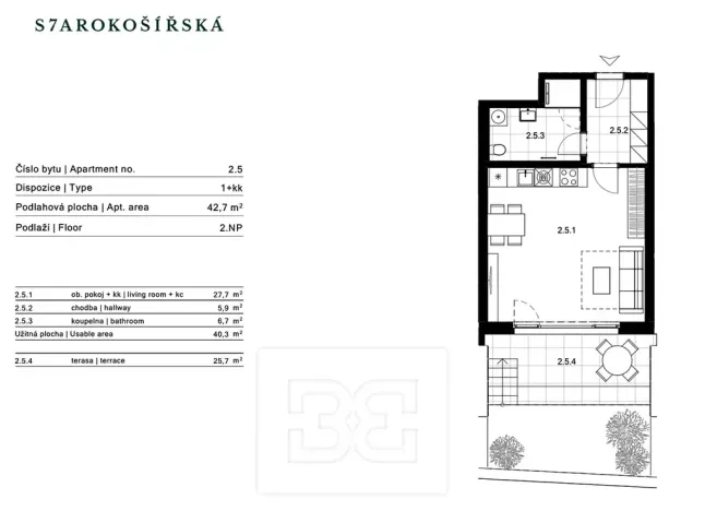 Pronájem bytu 1+kk, Praha - Košíře, Starokošířská, 43 m2
