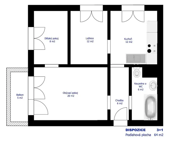 Prodej bytu 3+1, Pelhřimov, Boženy Němcové, 64 m2