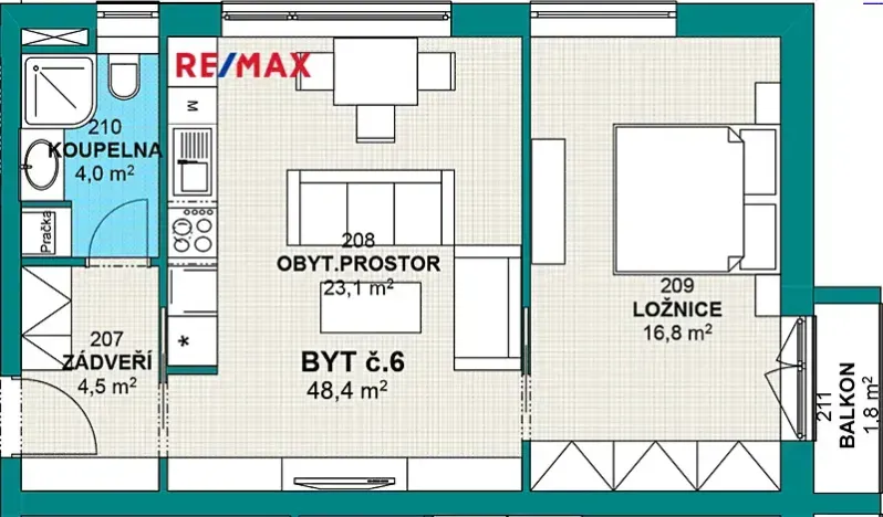 Pronájem bytu 2+kk, Hovorany, 48 m2