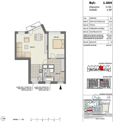Prodej bytu 2+kk, Praha - Modřany, Mezi vodami, 61 m2