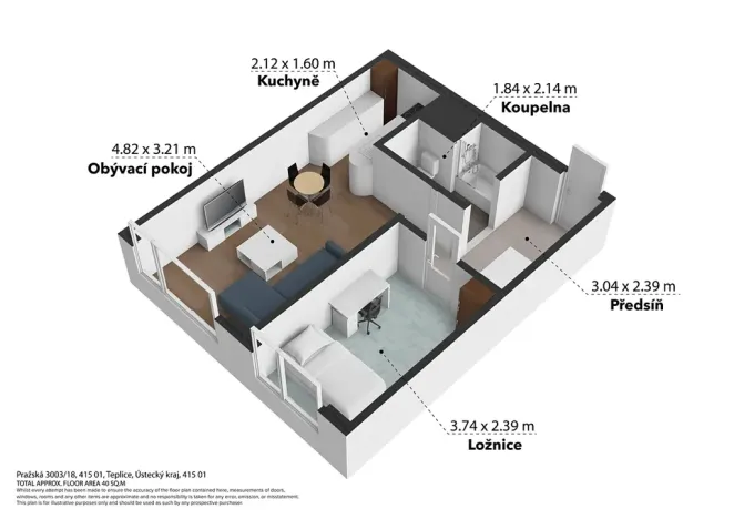 Prodej bytu 2+kk, Teplice, Pražská, 40 m2