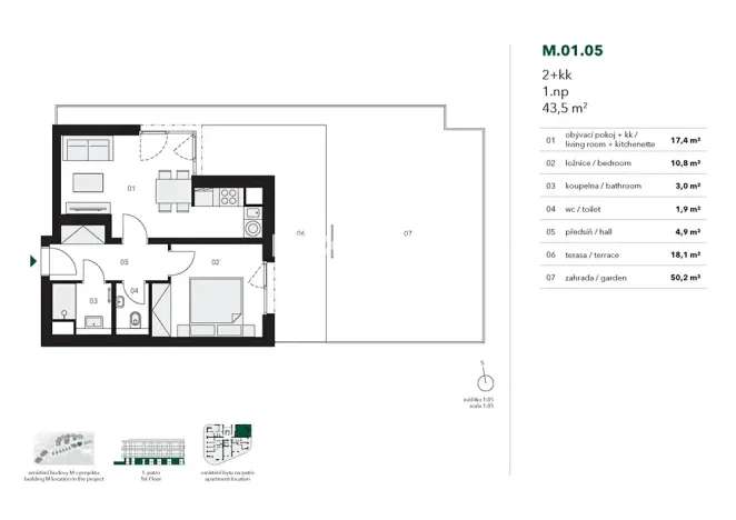 Pronájem bytu 2+kk, Praha - Stodůlky, Ujgurská, 44 m2