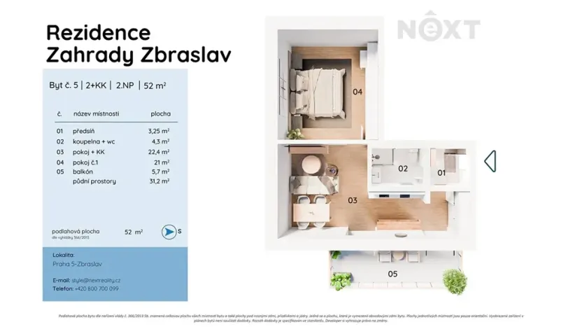 Prodej bytu 2+kk, Praha - Zbraslav, Elišky Přemyslovny, 51 m2
