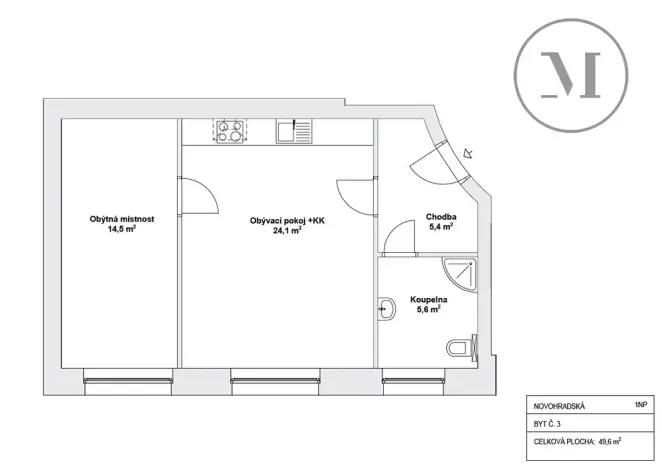 Pronájem bytu 2+kk, České Budějovice, Novohradská, 50 m2