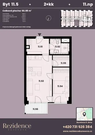 Prodej bytu 2+kk, Brno, Burešova, 51 m2