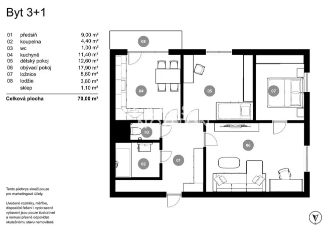 Prodej bytu 3+1, Praha - Letňany, Křivoklátská, 68 m2