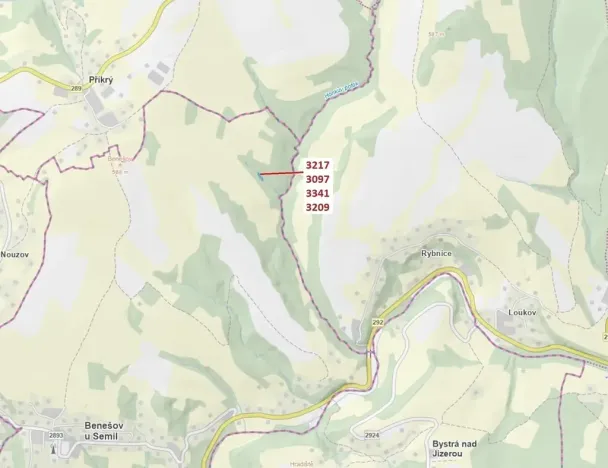 Dražba lesa, Benešov u Semil, 1649 m2